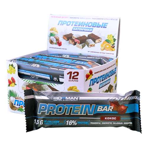 Батончик Ironman Protein Bar 12 50 г, 12 шт., кокос в Интерспорт