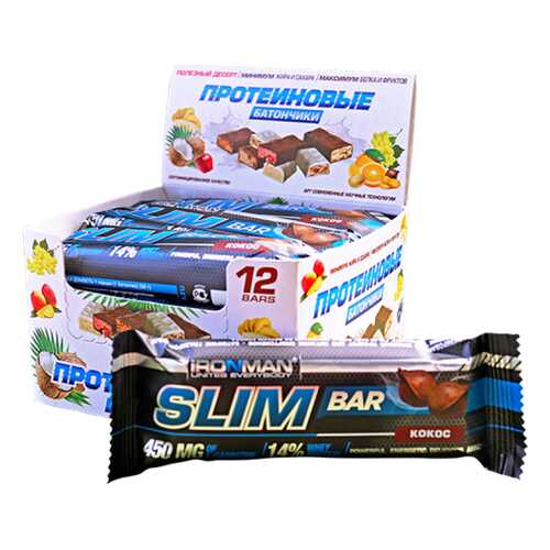 Батончик Ironman Slim Bar 12 50 г, 12 шт., кокос в Интерспорт