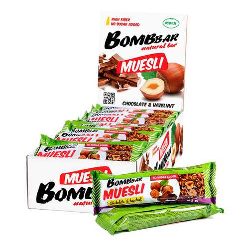 BOMBBAR Батончики Bombbar Muesli 45 г, 21 шт, вкус: фундук, шоколад в Интерспорт