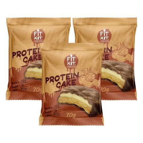 Печенье Fit Kit Protein Cake 3 70 г, 3 шт., арахисовая паста в Интерспорт