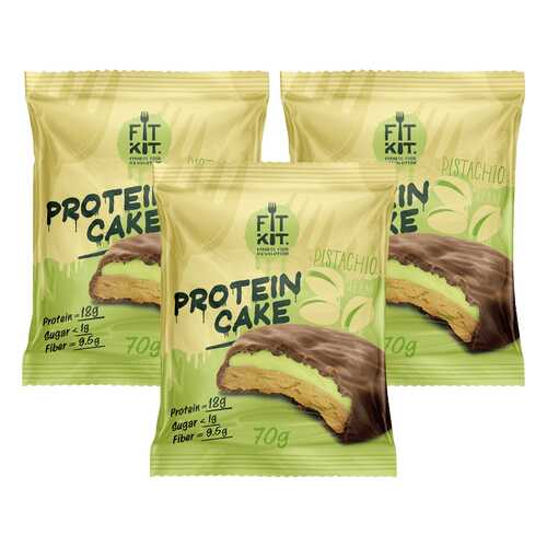 Печенье Fit Kit Protein Cake 3 70 г, 3 шт., фисташковый крем в Интерспорт