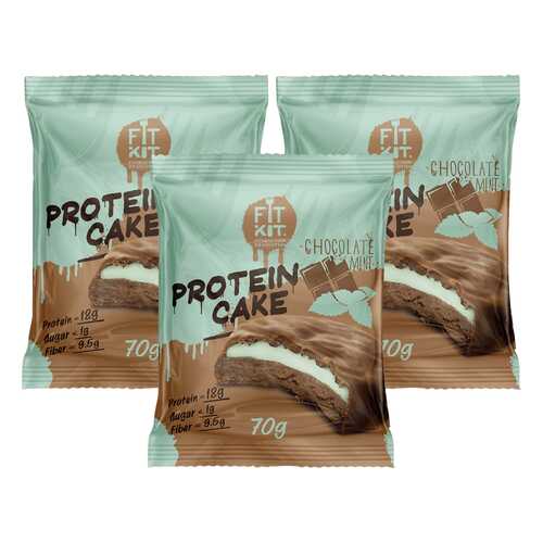 Печенье Fit Kit Protein Cake 3 70 г, 3 шт., шоколад/мята в Интерспорт